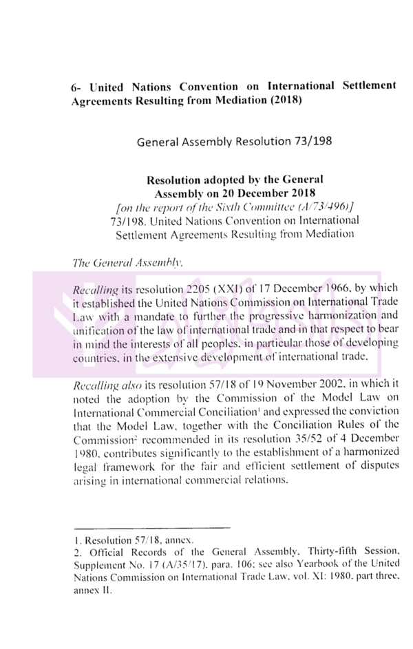 مقررات جدید آنسیترال در مورد میانجیگری و توافقنامه سازش (کنوانسیون میانجیگری 2018 سنگاپور) | داراب پور