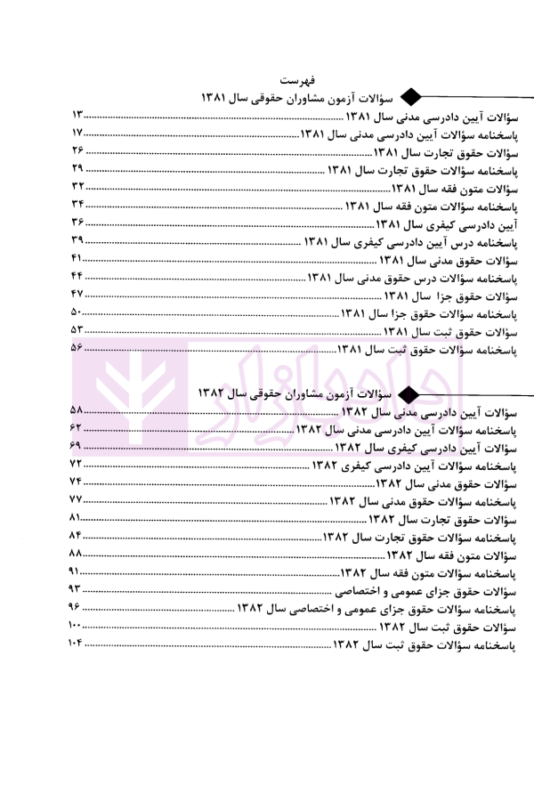 بانک سوالات آزمون وکالت مرکز وکلای قوه قضاییه 81 تا 1403  | زارعی و زرین کلاه